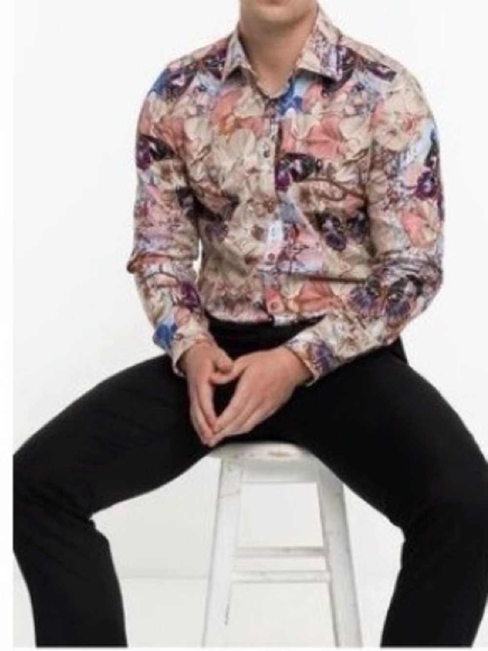 Paisley & Gray Men’s Floral & Butterfly Button-Down Shirt - Pink, Beige, Blue